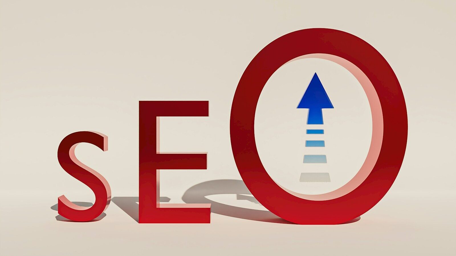 a red sign with a blue arrow pointing to the word search
